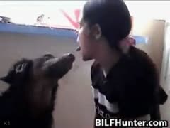 Adorable brunette hair copulates and sucks her happy small puppy.